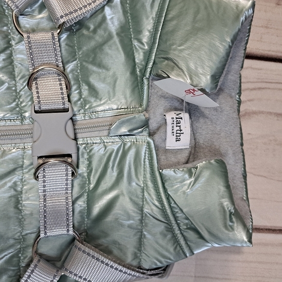 MEDIUM Martha Stewart Mint Green Dog Harness Puffer Jacket Quilted Fleece Lined - Picture 5 of 8